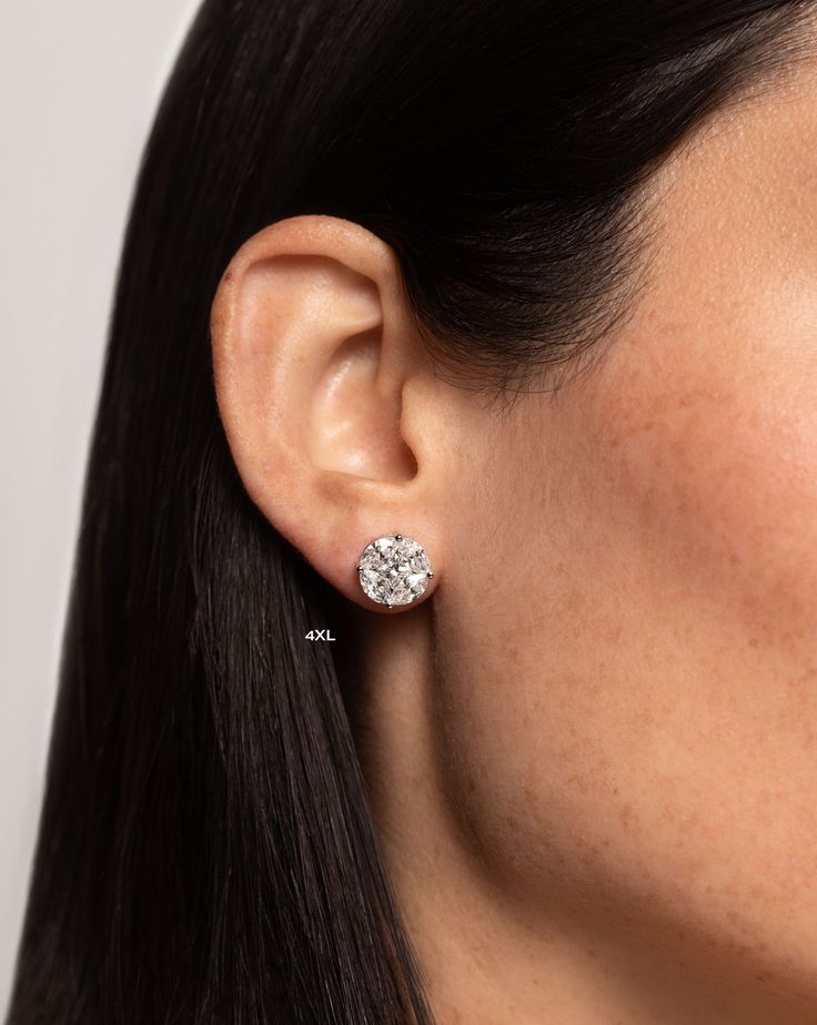 side view of model wearing round illusion diamond studs size 4X Marquise Brilliant Cut Diamond Earrings For Anniversary, Classic Marquise Cut Brilliant Diamond Earrings, Anniversary Marquise Brilliant Cut Diamond Earrings, Marquise Cut Diamond Earrings For Anniversary, Diamond White Marquise Brilliant Cut Diamond Earrings, Brilliant Cut Marquise Diamond Earrings In Diamond White, Marquise Brilliant Cut Diamond White Diamond Earrings, Brilliant-cut Marquise Diamond White Earrings, Brilliant Cut Marquise Diamond White Earrings