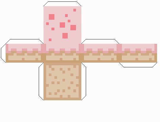 a cross made out of paper with pink squares on the top and one block in the middle