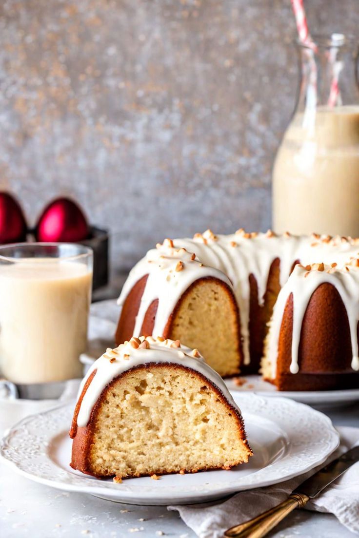 Eggnog Bundt Cake With Eggnog Frosting Recipe

Ingredients

- 3 cups all-purpose flour
- 1 1/2 teaspoons baking powder
- 1/2 teaspoon baking soda
- 1/2 teaspoon salt
- 1 teaspoon ground nutmeg
- 1/2 teaspoon ground cinnamon
- 1 cup unsalted butter, softened
- 2 cups granulated sugar
- 4 large eggs
- 1 cup eggnog
- 1 teaspoon vanilla extract

For the Eggnog Frosting:

- 2 cups powdered sugar
- 1/4 cup eggnog
- 1 teaspoon vanilla extract
- Ground nutmeg for garnish

Full Cooking Instructions on... Spice Cake Eggnog Buttercream, Eggnog Crumb Cake, Eggnog Glaze Recipe, Eggnog Cake Bundt, Eggnog Bundt Cake Recipes, Baking With Eggnog, Eggnog Baking Recipes, Egg Nog Cake Recipes, Eggnog Recipes Baking