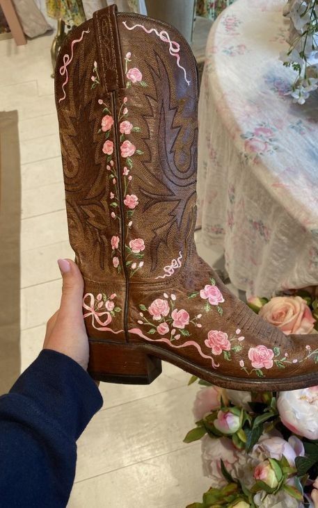 Boots For Quinceanera, Cowgirl Boots Flowers, Flower Cowboy Boots, Cowgirl Boots Pink, Floral Cowgirl Boots, Floral Cowboy Boots, Boots With Flowers, Moodboard Theme, Aesthetic Archive