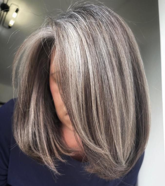 Wigs With Highlights, Italian Bob, Grey Brown Hair, Gray Balayage, Grey Hair Transformation, Salt And Pepper Hair, Grey Hair Inspiration, Professional Hair Color, Beautiful Gray Hair