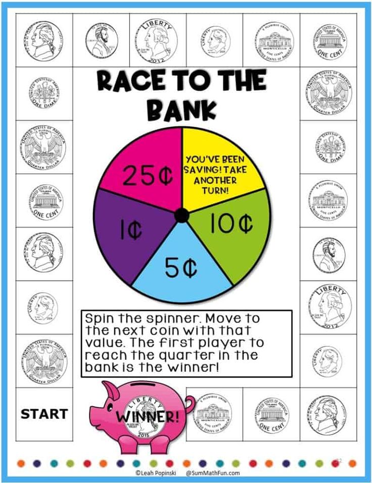 a printable race to the bank game with coins on it and numbers for each coin