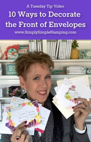 a woman holding up several envelopes with the words, 10 ways to decorate the front of envelopes