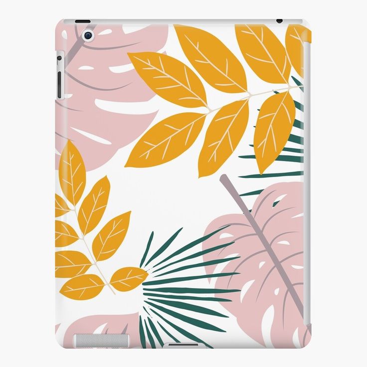 an ipad case with yellow leaves on pink and green background, designed for the ipad