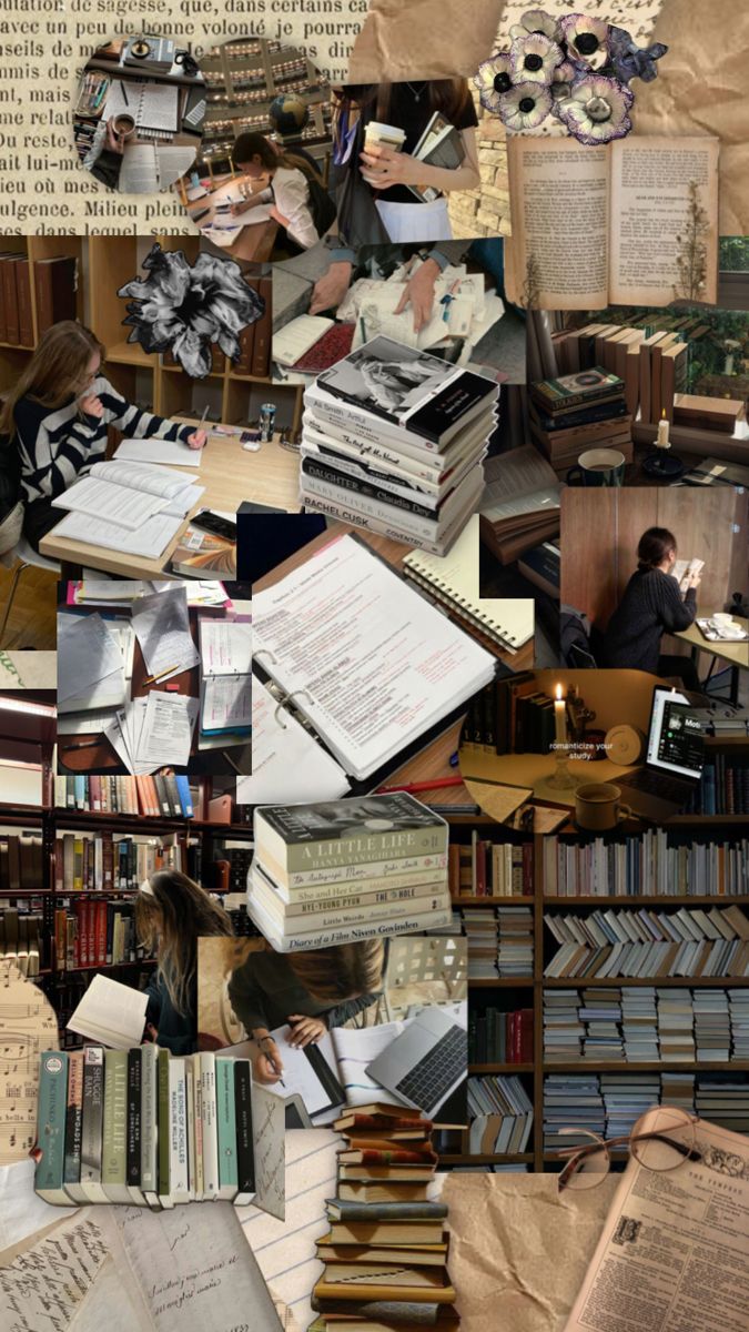 a collage of many books and papers