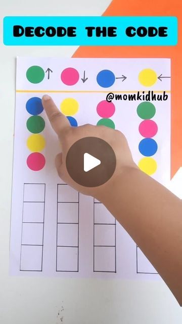 a hand is pointing at a colorful dot pattern on a piece of paper that says decode the code