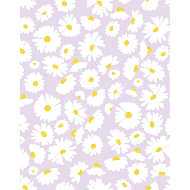 white and yellow daisies on a purple background seamless wallpaper with small flowers