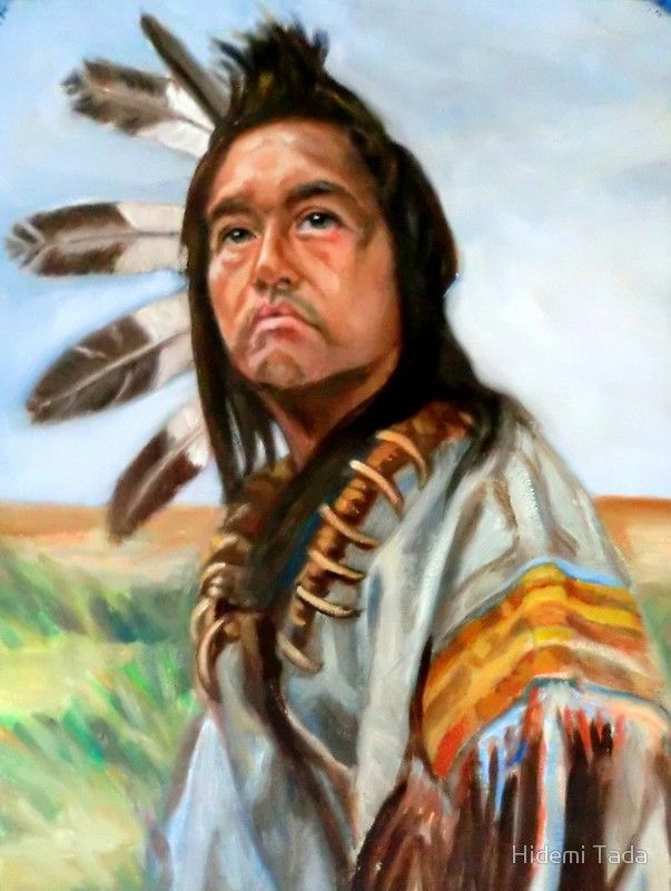 an oil painting of a native american man