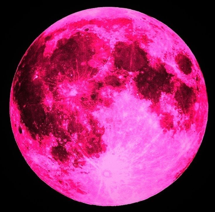 the full moon is shown in pink and black