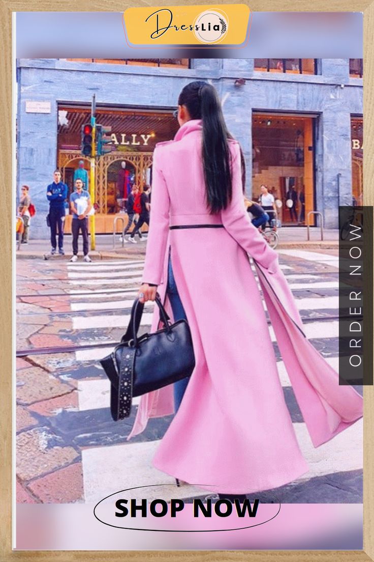 Mid-length Pink Coat Pink Long Coat For Office, Chic Full-length Spring Outerwear, Chic Full Length Spring Outerwear, Trendy Long Spring Outerwear, Chic Long Belted Outerwear, Belted Long Fitted Outerwear, Belted Fitted Long Outerwear, Chic Fitted Long Outerwear, Fitted Belted Pink Outerwear