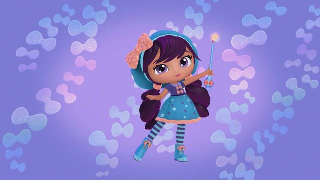 a cartoon character holding a wand in her hand