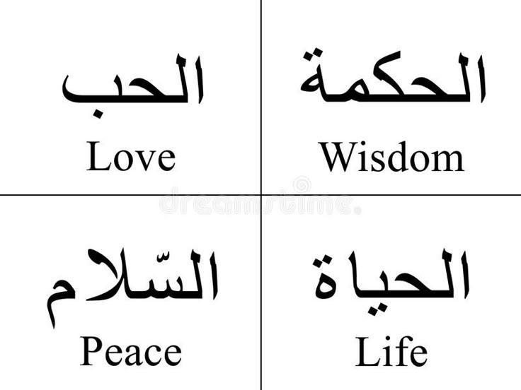 four different types of arabic calligraphys with the words love, wisdom and peace