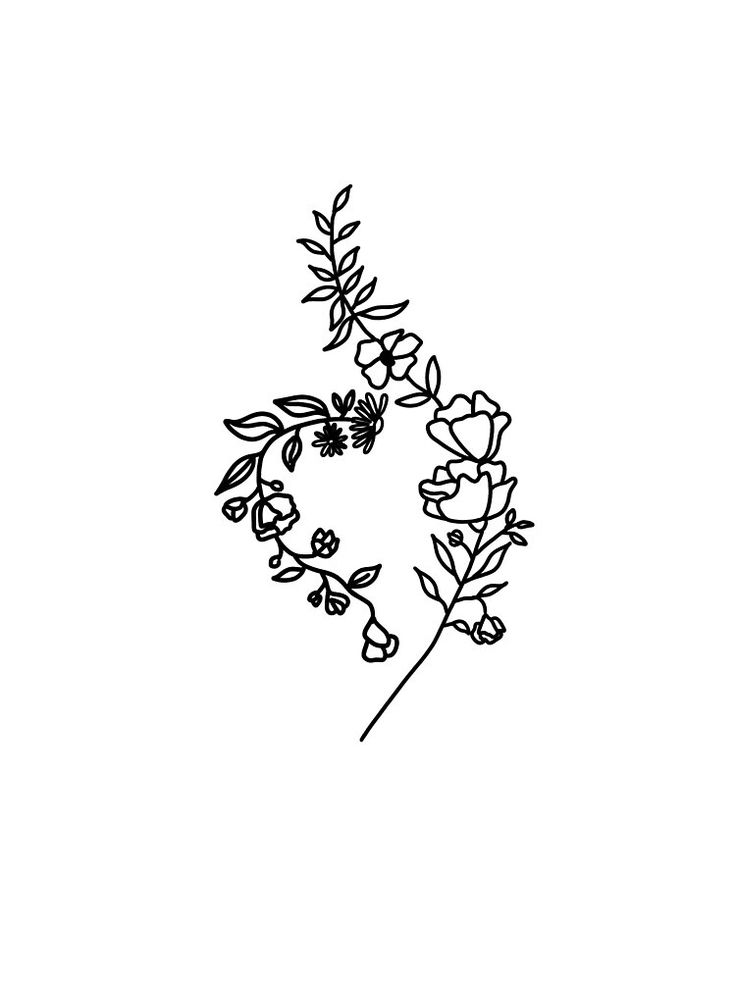 a black and white drawing of flowers on a white background with the word love written in it