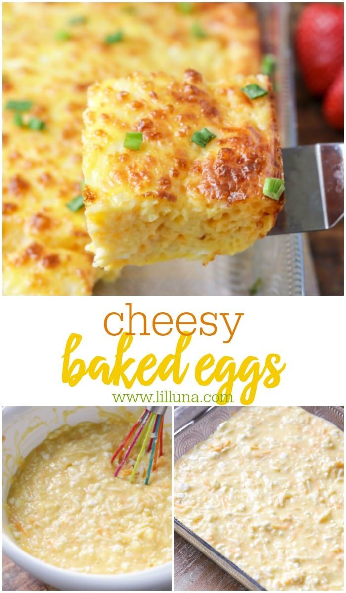 cheesy baked eggs with green onions and cheese