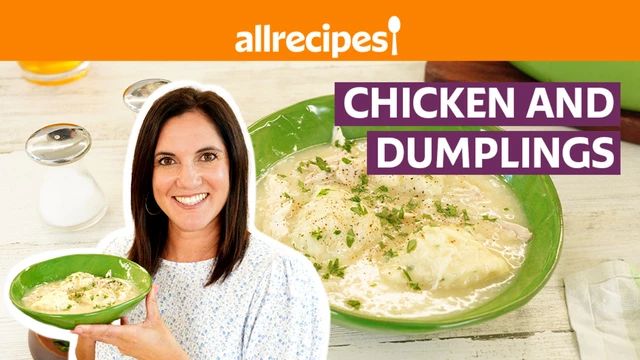 a woman holding a bowl of soup next to a plate with dumplings on it