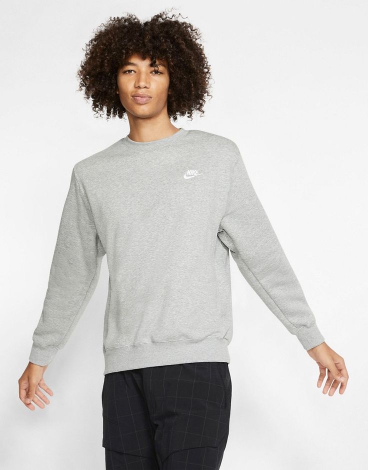 Sweatshirt by Nike Act casual Crew neck Drop shoulders Nike embroidery detail Regular fit Grey Nike Running Shoes, Georgia Clothes, Mad Max Movie, Nike 2022, Max Movie, Grey Nike Joggers, Nike Crewneck Sweatshirt, Nike Products, Nike Sportswear Club Fleece