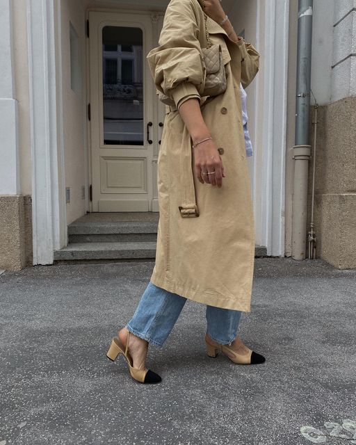 Chanel Heels Outfit, Chanel Slingback Outfit, Slingback Outfit, Slingback Heels Outfit, Chanel Shoes Outfit, Jean Azul, Pumps Outfit, Chic Outfits Classy, Chanel Slingback