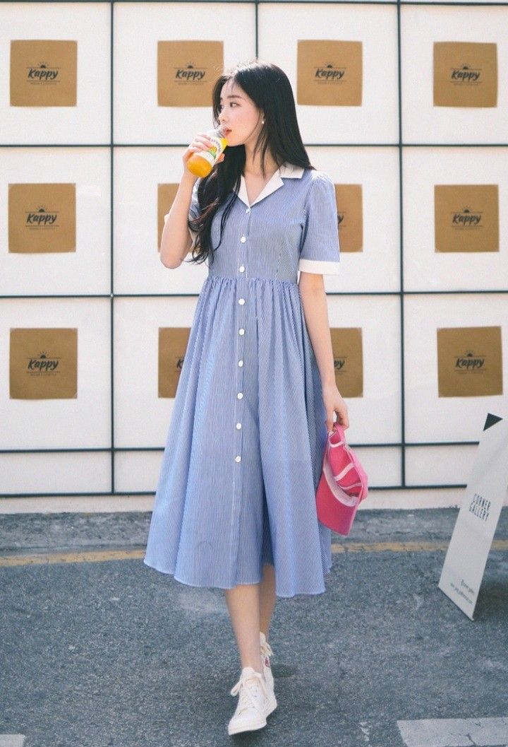 Dress Korean Style Simple, Cute Frocks, Cute Frock, Simple Frock Design, Casual Frocks, Simple Frocks, Stylish Short Dresses, Fashion Top Outfits, Cute Dress Outfits