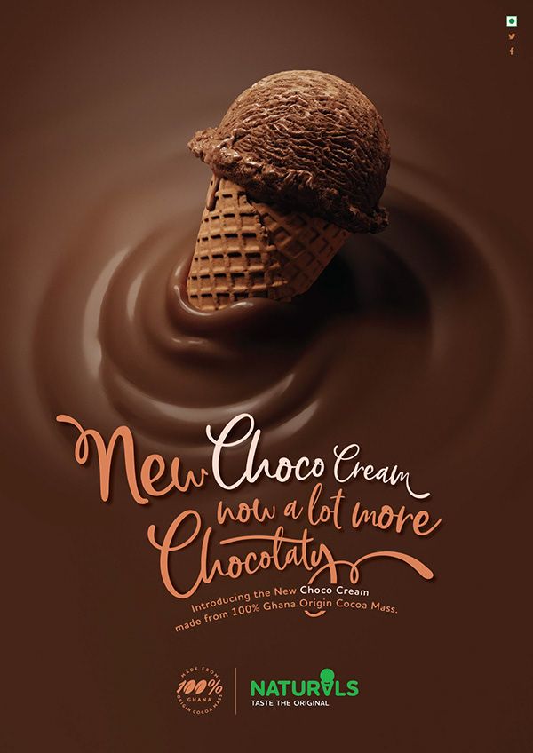 a chocolate advertisement with an ice cream cone in the middle