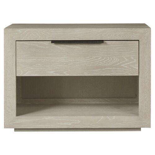 a white wooden nightstand with an open drawer