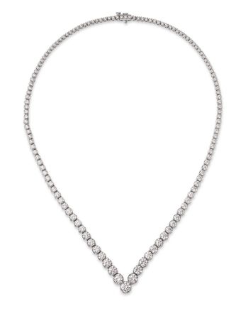 Bloomingdale's Fine Collection Diamond Chevron Tennis Necklace in 14K White Gold, 15.60 ct. t.w. Evening Platinum Necklace With Diamond Cut, Platinum Diamond Cut Necklace For Evening, Evening Platinum Diamond Cut Necklace, Fine Jewelry Platinum Necklaces For Evening, Evening Fine Jewelry Platinum Necklaces, Evening Platinum Fine Jewelry Necklaces, Classic Cubic Zirconia Necklace For Evening, Hallmarked Diamond Necklace For Evening, Diamond White Diamond Necklace For Evening