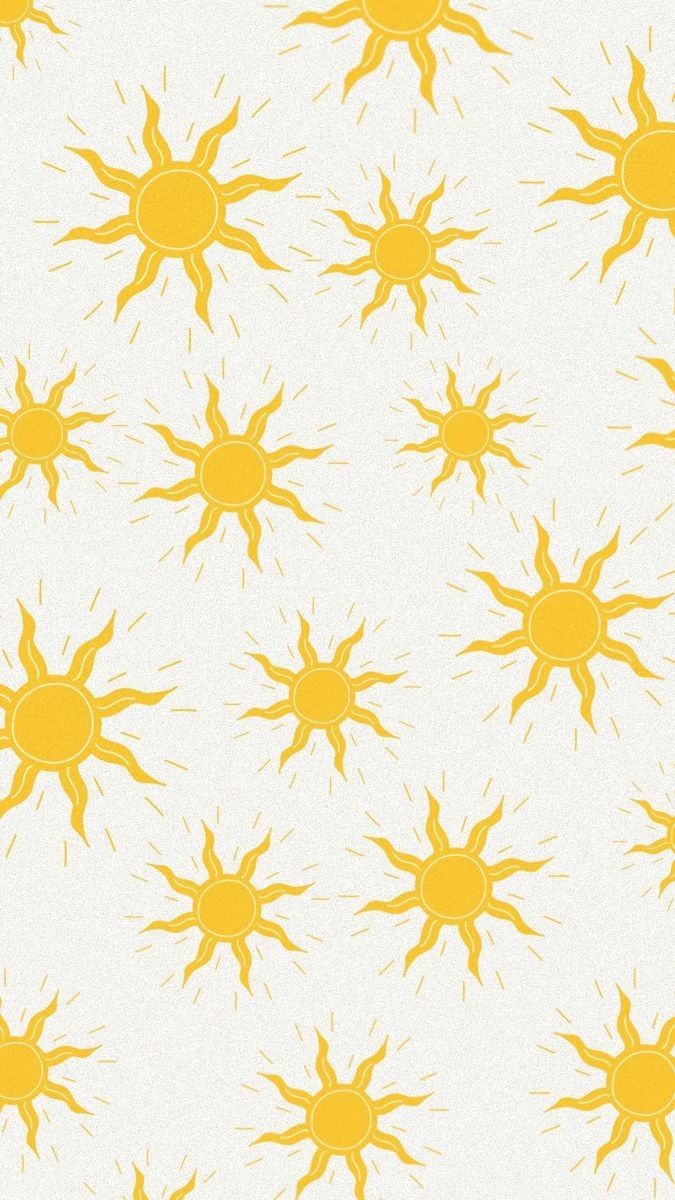 the sun is shown in yellow on a white background with many smaller orange suns behind it