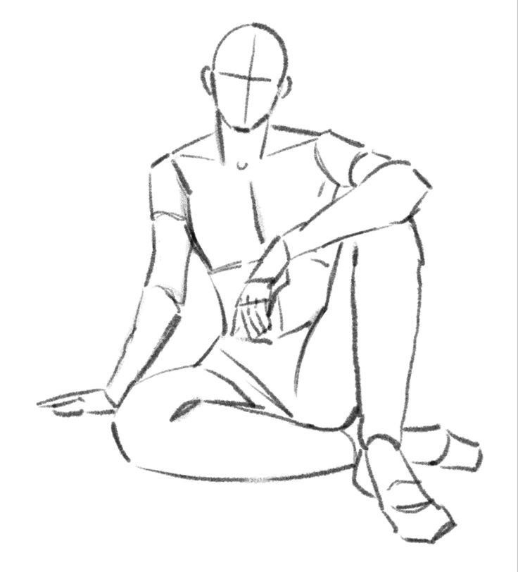 a drawing of a man sitting on the ground with his legs crossed and hands folded