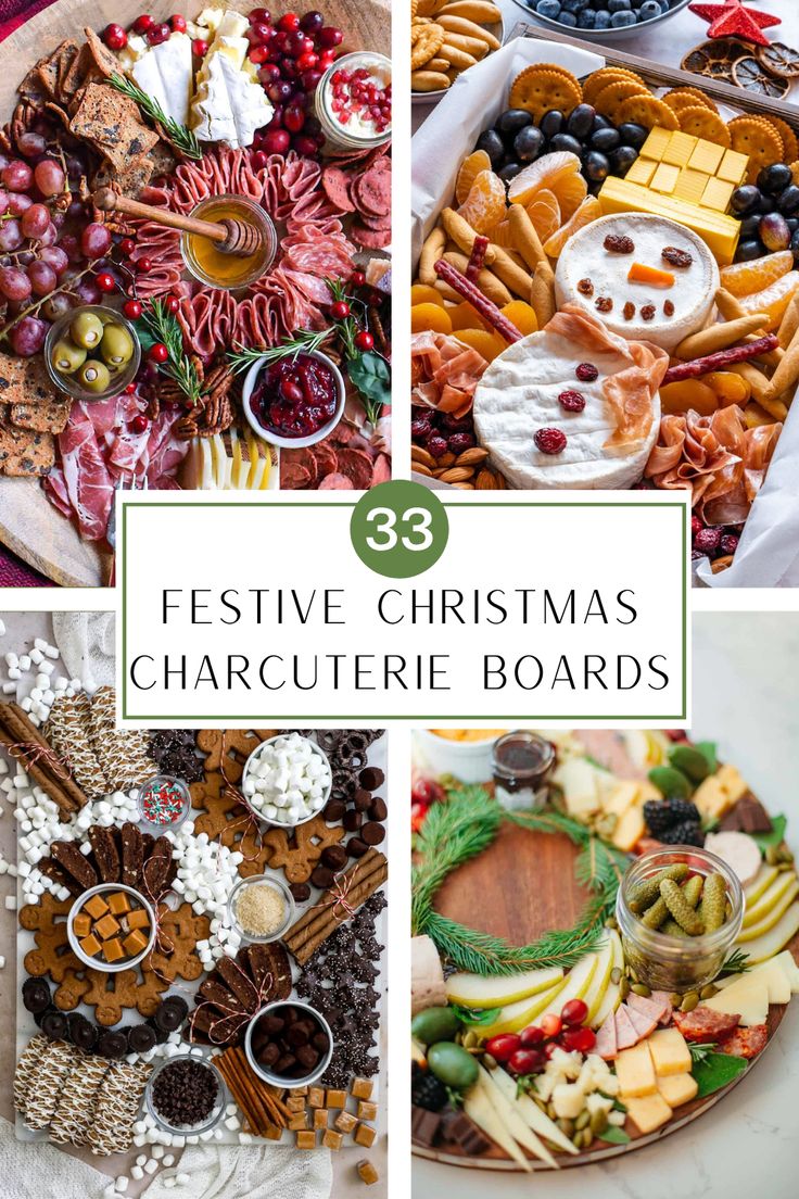 festive christmas charcuterie boards with text overlay