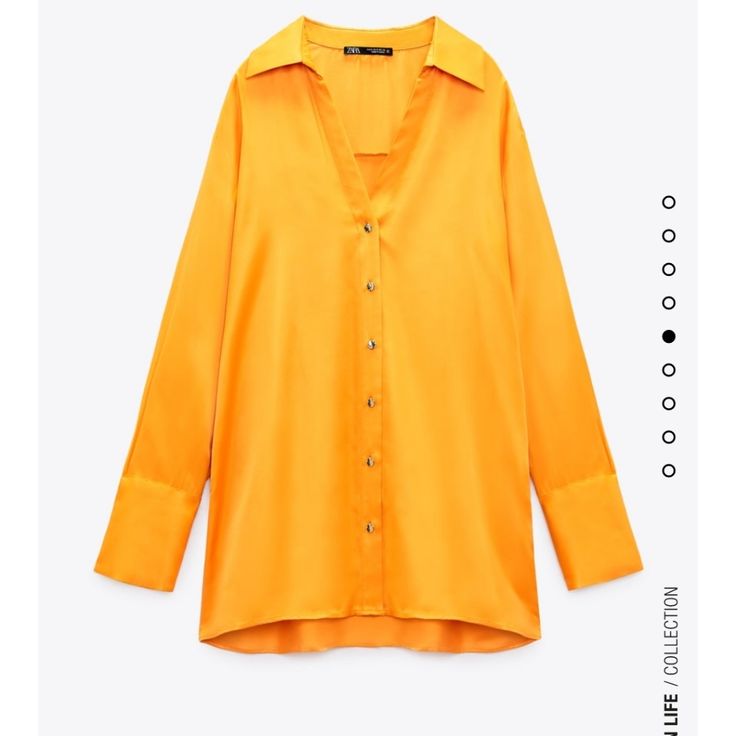 Shirt Featuring A Johnny Collar And Long Sleeves With An Opening. Front Gold Button Fastening. Fall V-neck Shirt With Buttons, Zara Classic V-neck Blouse, Elegant Zara Shirt For Fall, Zara Formal Button-up Blouse, Yellow Workwear Tops With Button Cuffs, Yellow Tops With Button Cuffs For Work, Chic Yellow Blouse With Button Closure, Elegant Button-up Zara Tops, Classic Zara Button-up Blouse