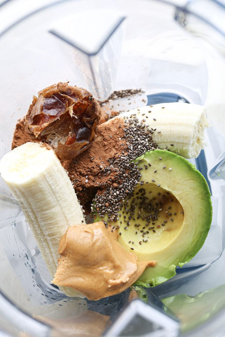 a blender filled with different types of food and ingredients to make it look like an avocado