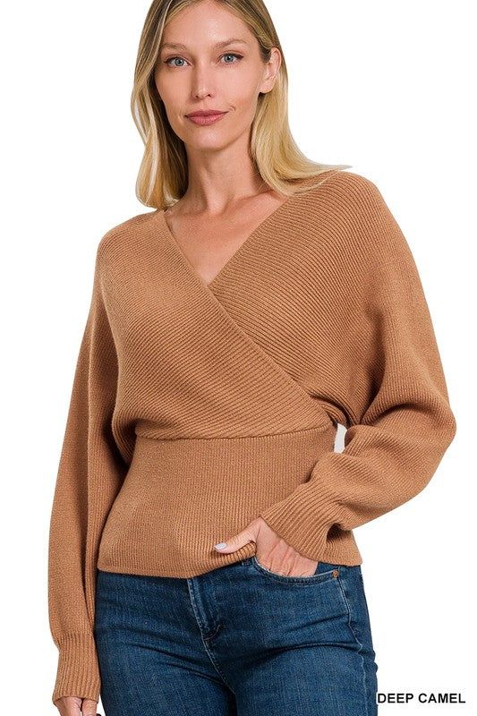 ZENANA | Viscose Cross Wrap Pullover Sweater | us.meeeshop Sweater Details, China Style, Sweater Fits, Sand Beige, Effortless Elegance, Viscose Fabric, Boys Casual, China Fashion, Sheer Fabrics