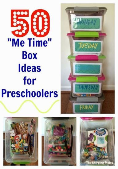 the words 50 me time box ideas for preschoolers are shown in four different pictures