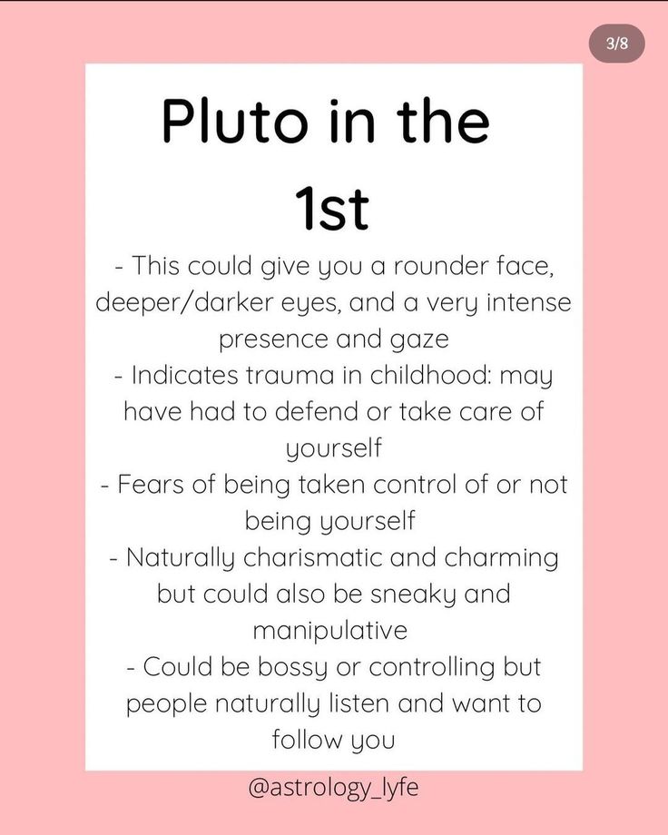 a pink and white poster with the words pluto in the 8th