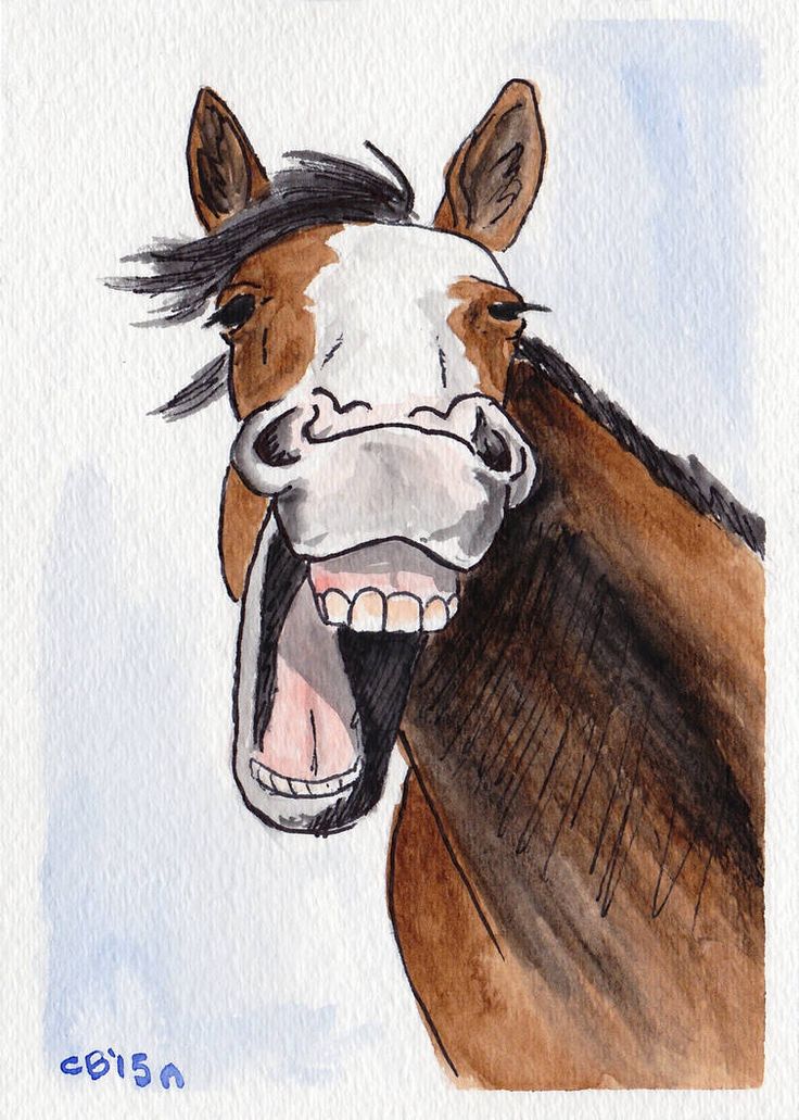 a drawing of a horse with its mouth open