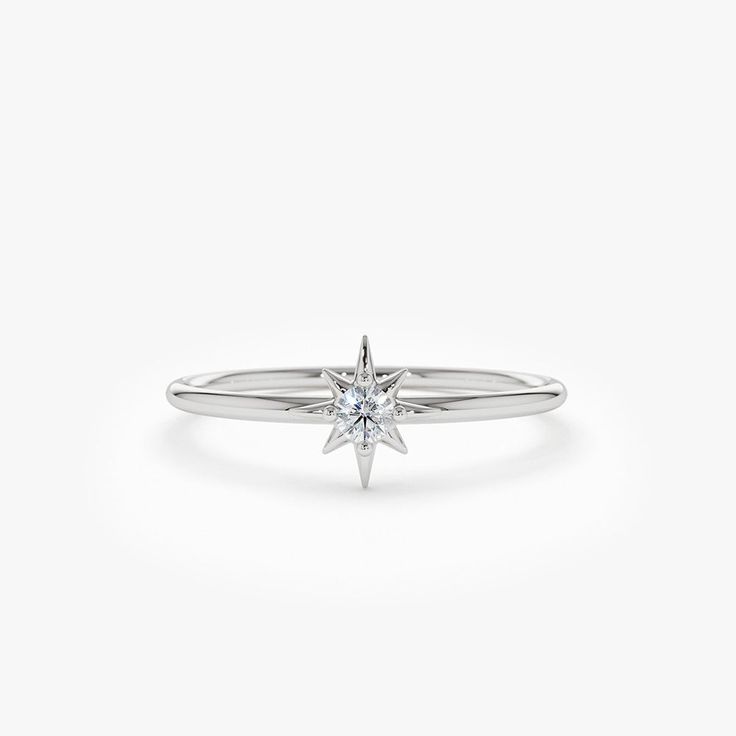 14K North Star Stacking Diamond Ring – FERKOS FJ Elegant Star-shaped Diamond Ring For Formal Occasions, Elegant Star-shaped Diamond Ring For Formal Events, Classic Star-shaped Diamond Ring, Formal Star-shaped Diamond Ring, Star-shaped Diamond Ring With Single Diamond For Anniversary, Elegant Star-shaped Diamond White Diamond Ring, Star-shaped Brilliant Cut Diamond Ring, Elegant Star-shaped White Gold Diamond Ring, Elegant White Gold Star Diamond Ring