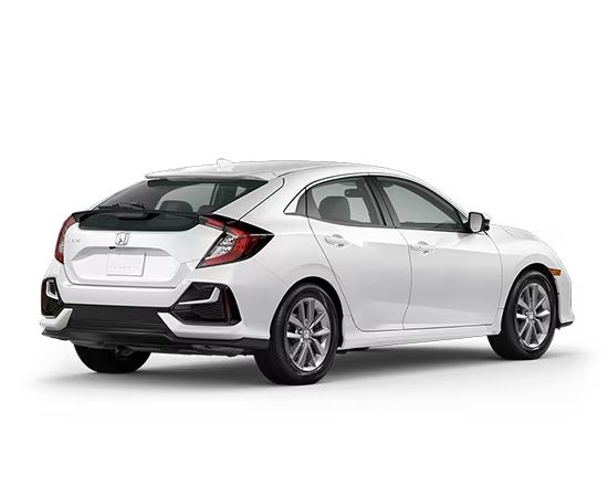 a white honda civic hatchback parked in front of a white background with the hood up