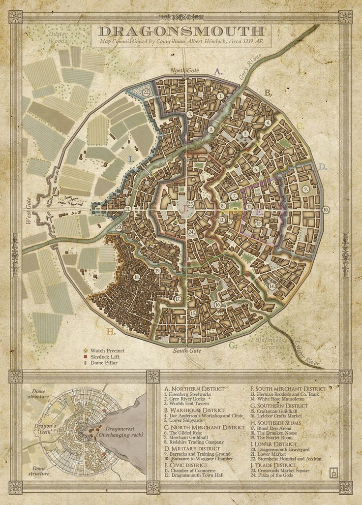 an old map of the city of dragon mouth