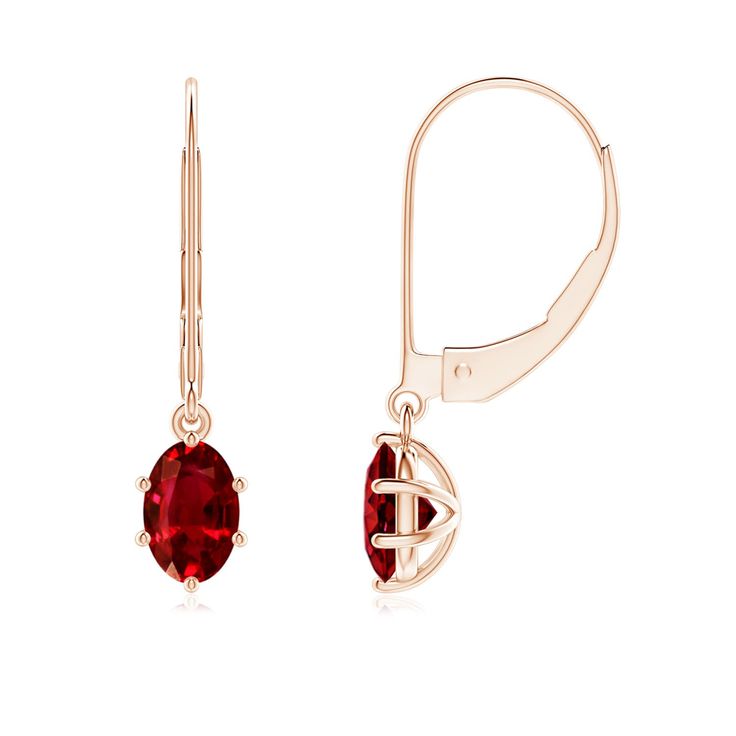 Simple and elegant, these solitaire ruby earrings showcase a graceful drop design. The oval rubies are secured in six-prong settings and exude their beautiful and bold red hue. Set in 14k rose gold, these ruby earrings are complete with leverback closures. Drop Design, Ruby Earrings, Ruby Jewelry, Leverback Earrings, Natural Ruby, Pretty Jewellery, Designer Earrings, Earrings For Women, Turquoise Necklace