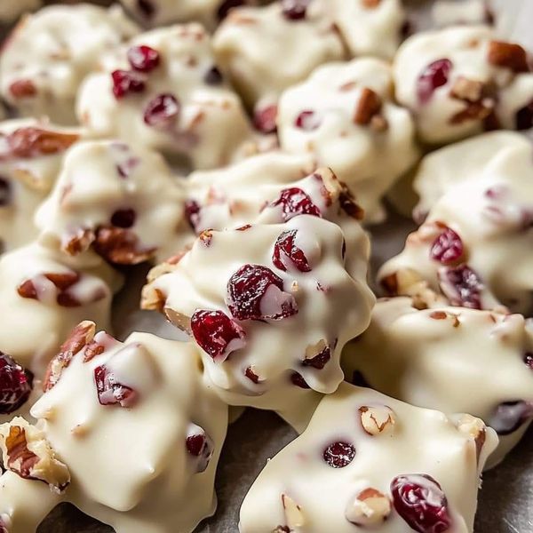 cranberry and pecan cookies with white icing on a baking sheet, ready to be eaten