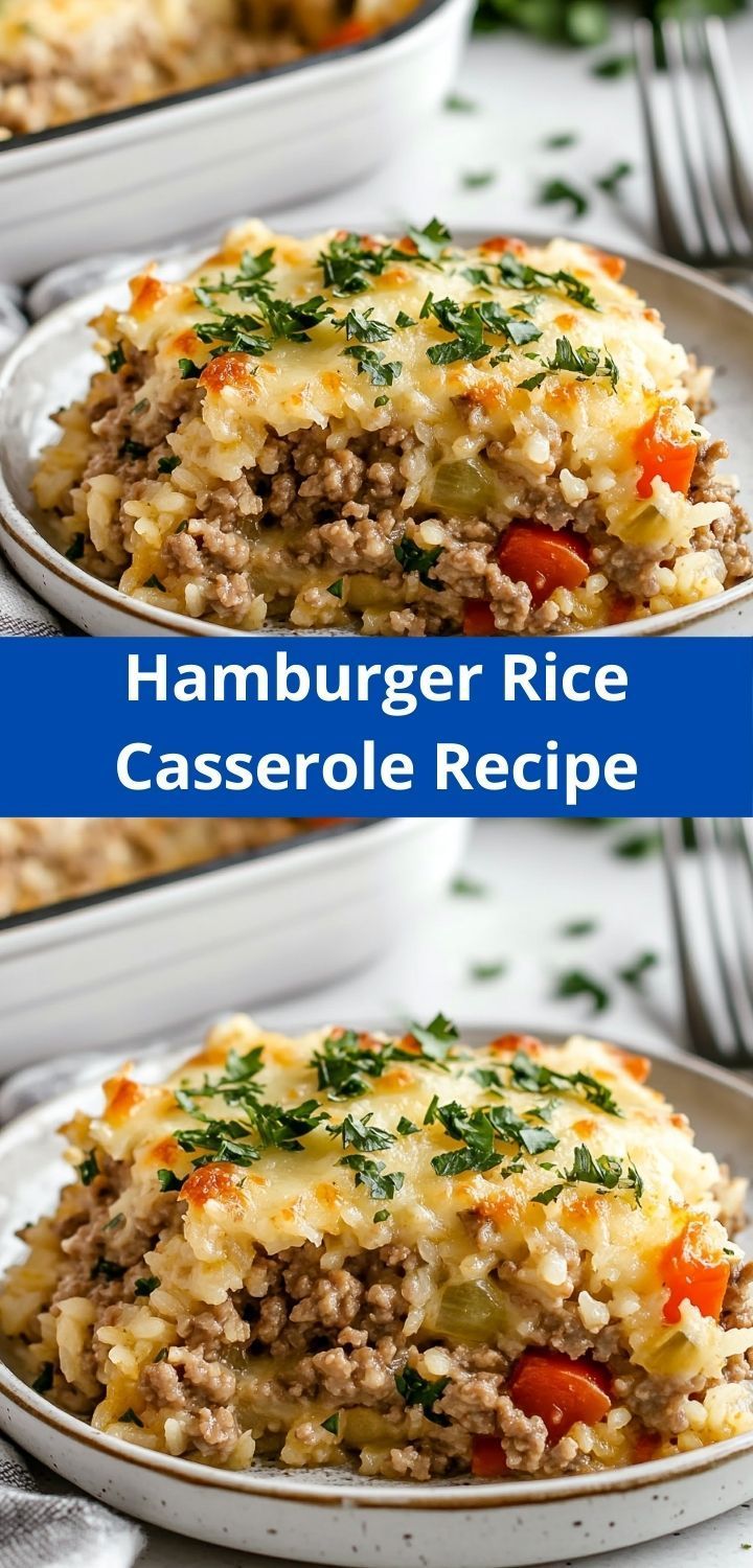 hamburger rice casserole recipe on a white plate