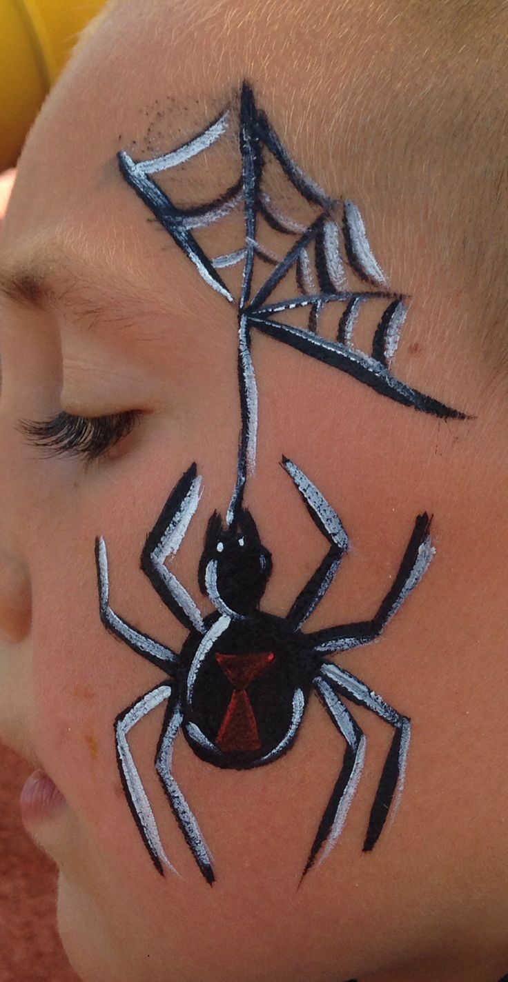 Simple Easy Face Painting, Simple Spider Face Paint, Halloween Face Painting Simple, Halloween Face Paint Spider, Simple Halloween Face Paint Ideas, Spidey Face Paint, Kid Halloween Face Paint, Face Paint Kids Halloween, Easy Halloween Face Paint Ideas