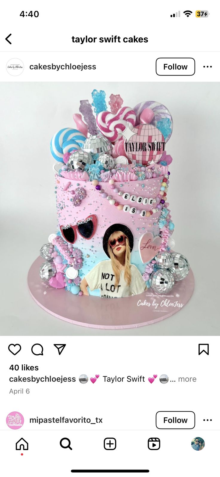 a pink cake with lots of decorations on it and the caption says taylor swift cakes