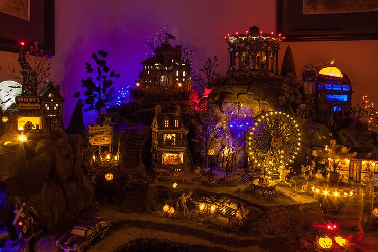 an elaborate display with many lights and decorations