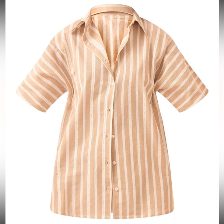 Stay On Trend For The New Season With This Stone Linen Look Stripe Oversized Boxy Shirt. Brought To You In A Stone Hue Linen Look Material With A Stripe Design, A Button Through Fastening And An Oversized Fit, How Can You Resist? Pair This Boxy Shirt With The Matching Shorts, Flatform Sandals And Simple Gold Accessories For An Effortless Everyday Look We're Loving. Length Approx 74cm/29" (Based On A Sample Size Uk 8) Model Wears Size Uk 8/ Eu 36/ Aus 8/ Us 4 Model Height - 5ft 7 Oversized Boxy Shirt, Boxy Shirt, Flatform Sandals, Gold Accessories, Stripes Design, Model Height, Summer Outfit, New Season, How Can