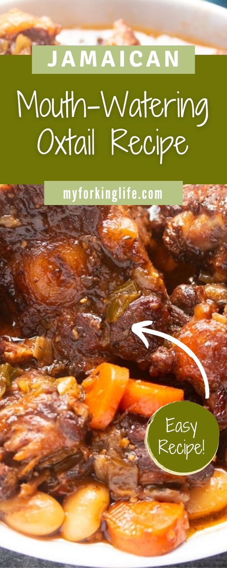 the recipe for jamaican mouthwatering oxtail recipe is shown in a white bowl