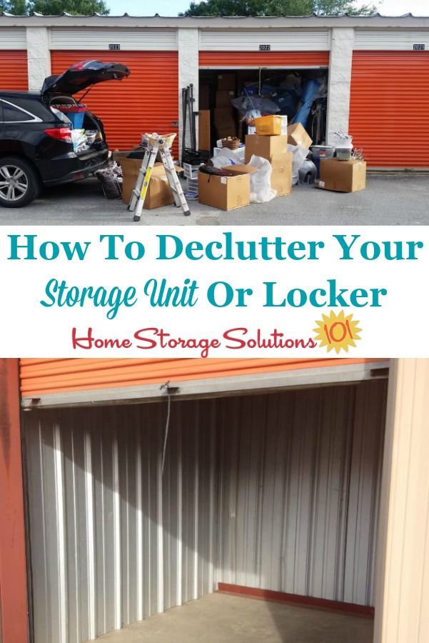 an open storage unit with the words how to declutter your garage unit or locker