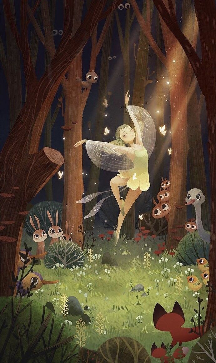 an illustration of a fairy in the woods