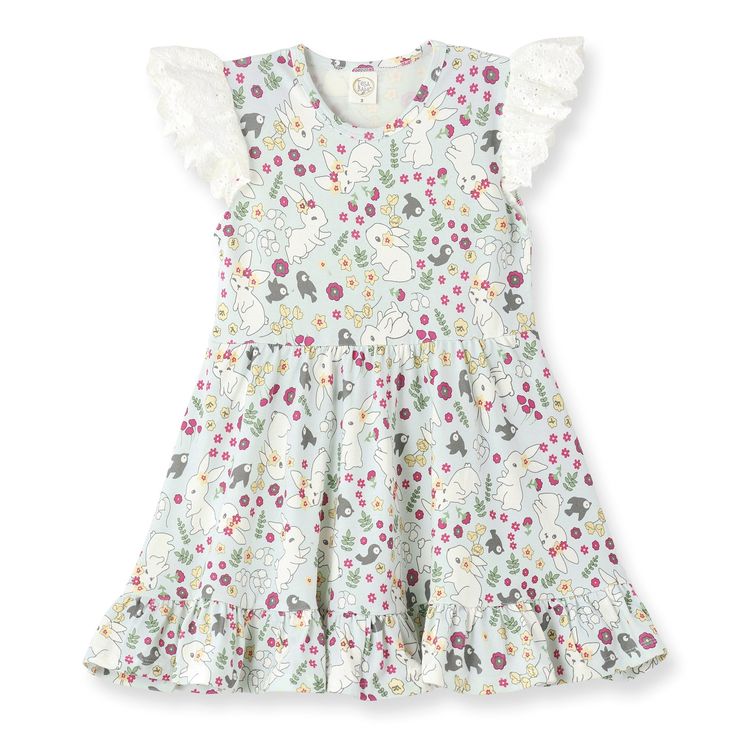 Tesa Babe Base Product 0-3M Cotton Tail Eyelet Flutter Sleeve Twirl Dress Bunnies And Flowers, Cute Unicorn Print Spring Dress, Spring V-neck Smock Mini Dress, Cotton Floral Print Mini Dress With V-neck, Cotton Bunny Print T-shirt For Spring, Cute Bunnies, Cheap Bunny Print Short Sleeve T-shirt, Twirl Dress, Spring Wardrobe