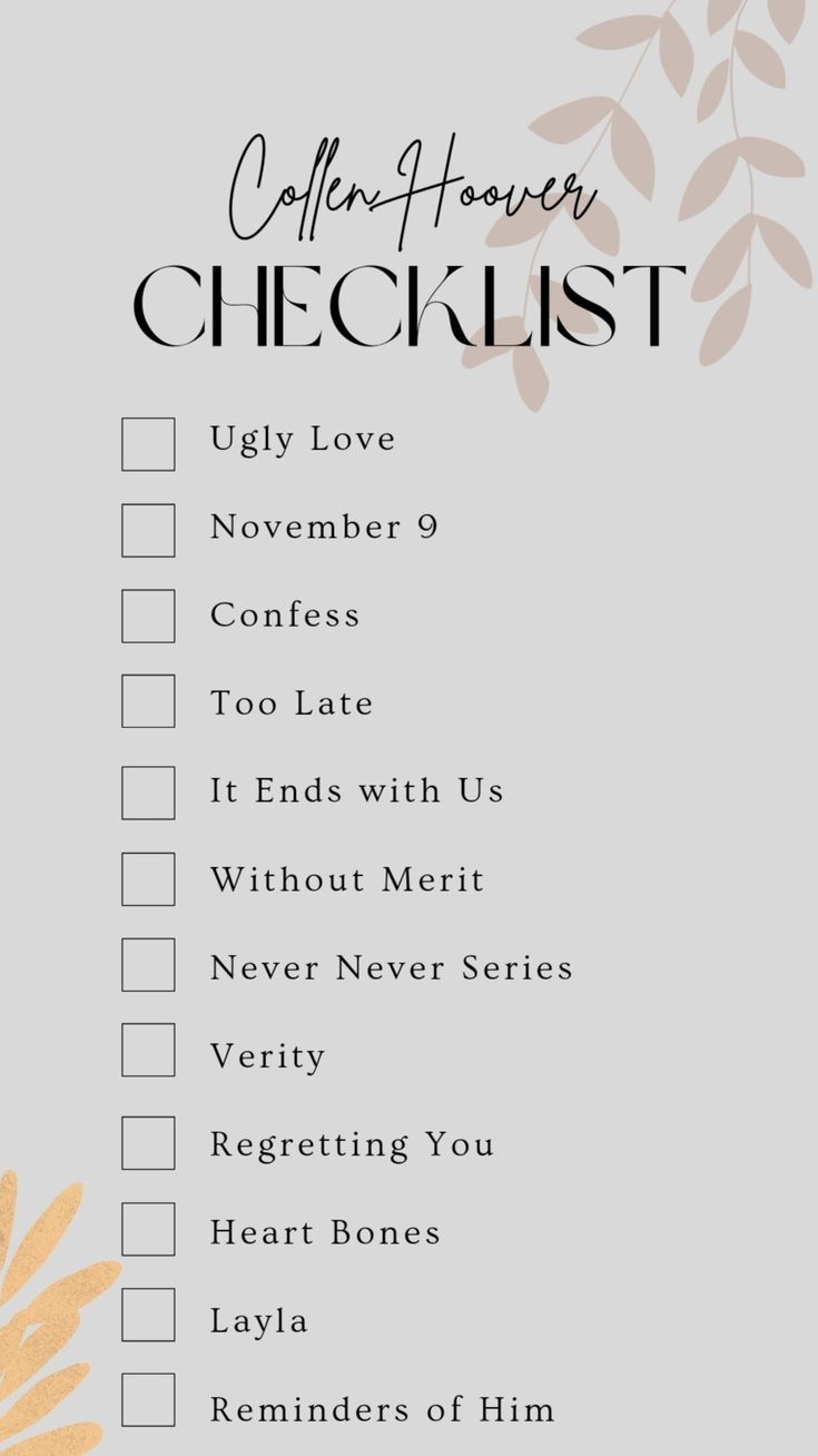 Collen Hoover Book Checklist Coho Books List, Colleen Hover Checklist, Booktok Book List, Reminder Of Him Aesthetic, Colleen Hoover Book List, Collen Hover All Books List, Book List Aesthetic, Books From Booktok, Collen Hoover Checklist