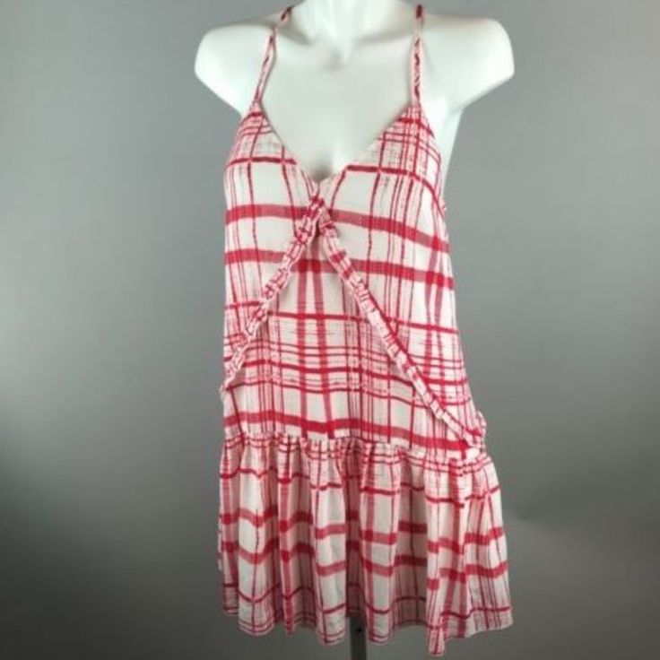 The Cutest Mini Dress With Just A Little Ruffle. Plaid Parachute Dress. Polyester. Machine Wash. Inside Lining. White V-neck Dress For Picnic, White Cotton Mini Dress For Picnic, Red V-neck Cotton Mini Dress, Red Sleeveless Mini Dress For Daywear, White V-neck Picnic Dress, Red Cotton Summer Mini Dress, Red Cotton Mini Dress For Summer, Plaid Mini Dress For Beach Summer, Summer Plaid Mini Dress For Beach